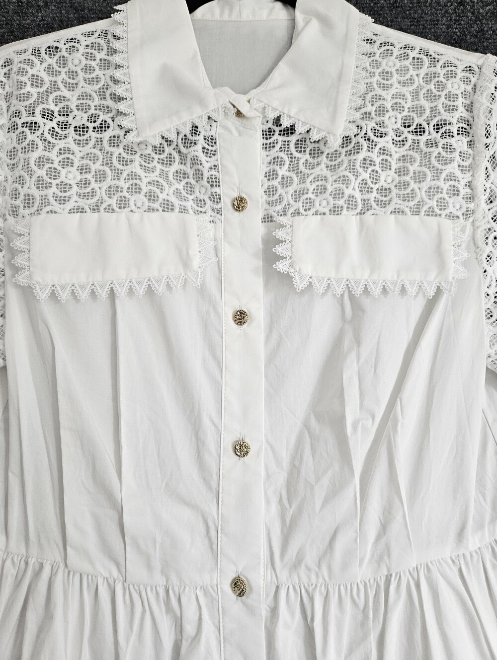White Lace Detail Button Front Midi Dress Like New - Picture 3 of 8